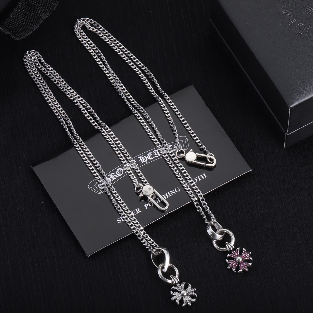 Chrome Hearts Silver Flower Charm Necklace
